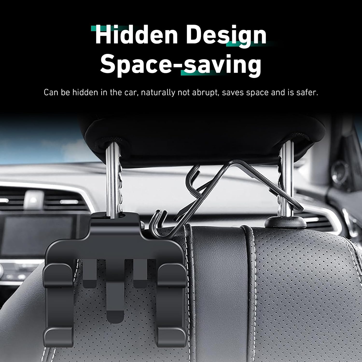 2 PCS Car Headrest Hooks, Multi-functional Seat Back Hanger for Phone & Bag & Umbrella, ABS Load Capacity Hidden Hanging Hook, Interior Organizer for Most Vehicles (Black)