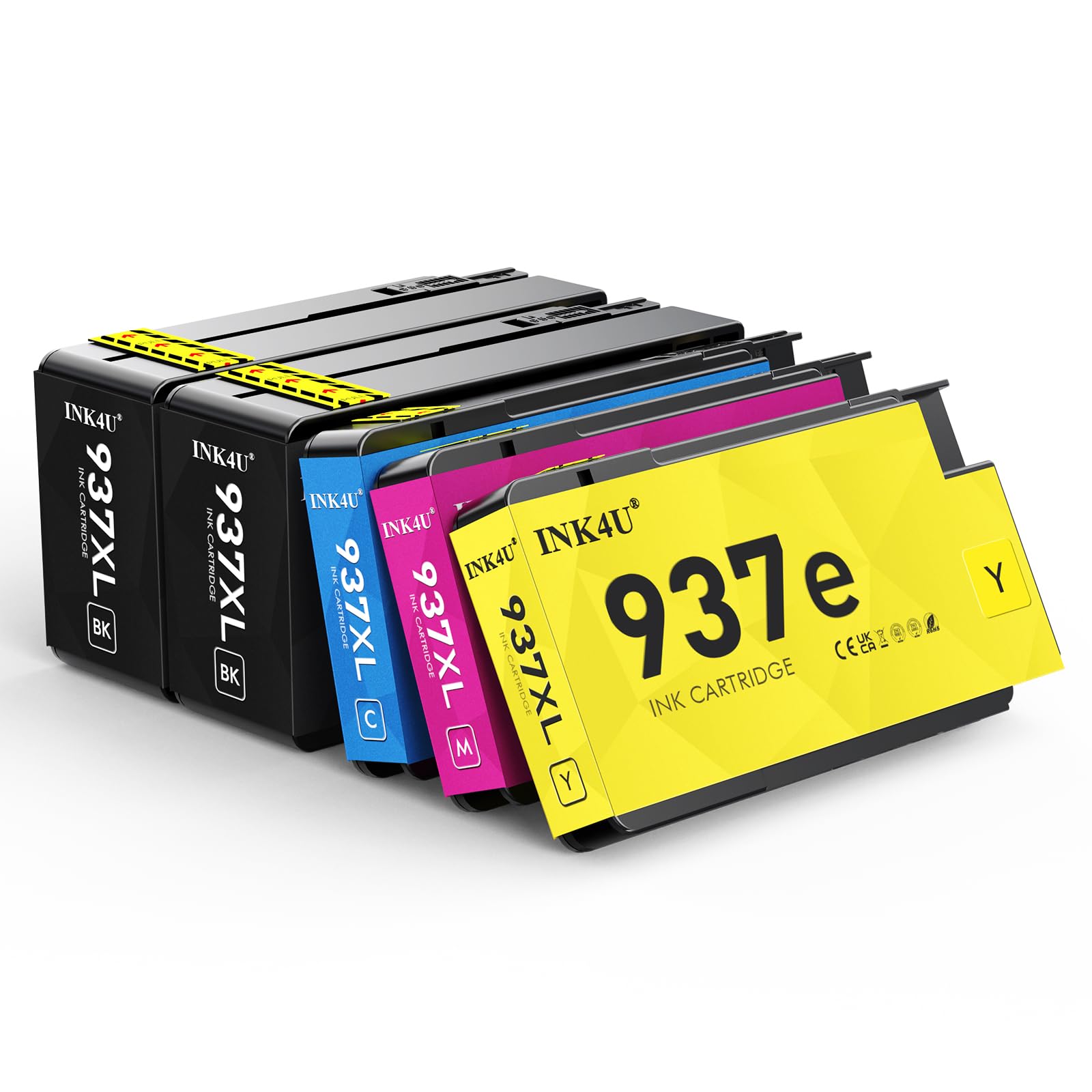 INK4U Cartucce 937e Multipack (con Chip, 5 Pack) Compatibile per HP 937 937XL Compatibili con Officejet Pro 9110b, 9120b, 9130b, 9720, 9730 (937e Nero x 2, 937e Ciano, 937e Magenta, 937e Giallo)