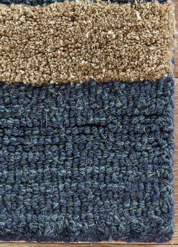 Geometric Blue & Beige Area Rug 9x12 ft | Hand Tufted Modern Pattern Carpet for Living Room Bedroom