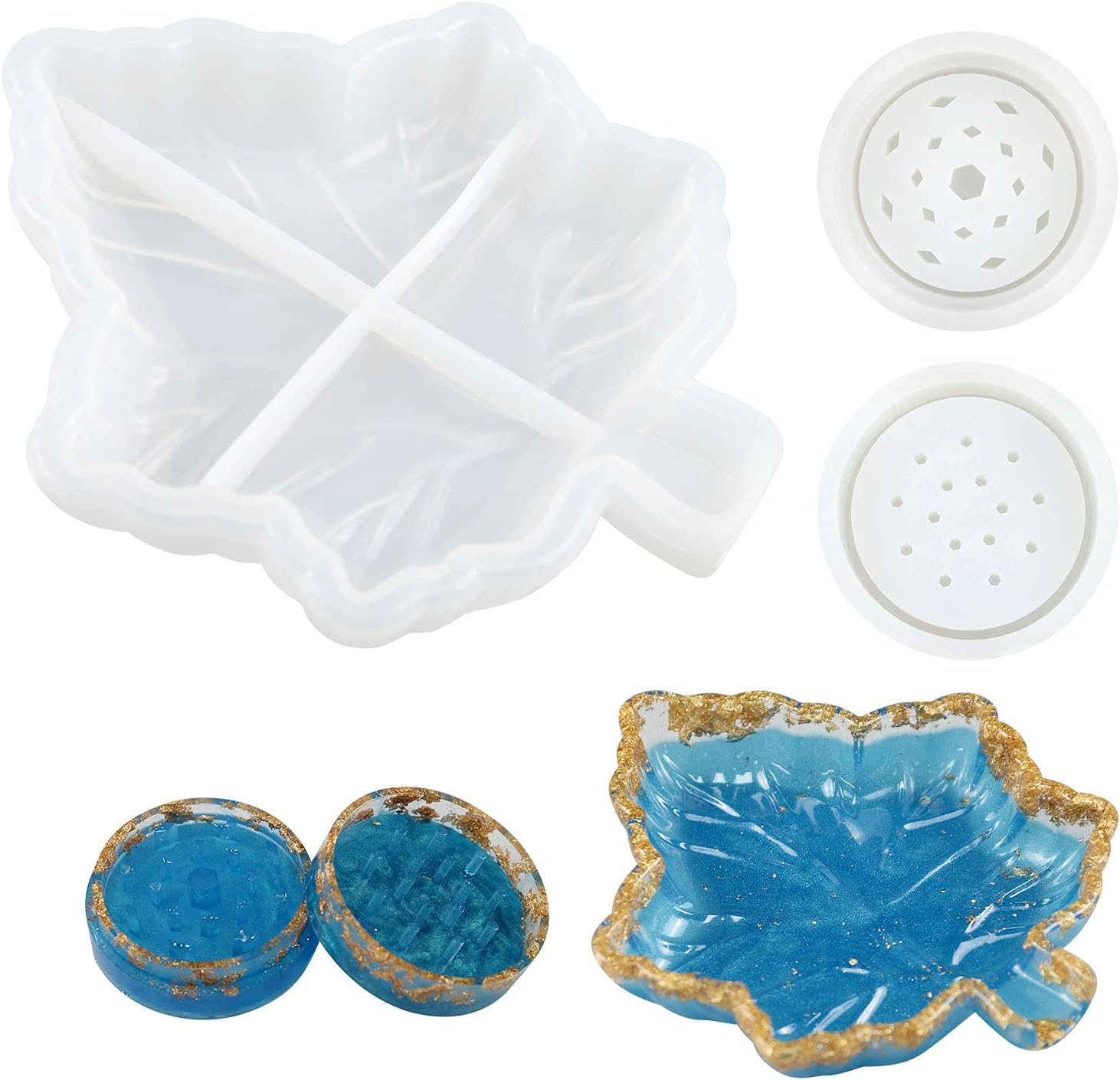 Resin Tray Molds, Silicone Maple Leaf Tray Molds for Resin with Grinder Molds, Epoxy Resin Molds for DIY Jewelry Storage Tray, Resin Coaster Molds.