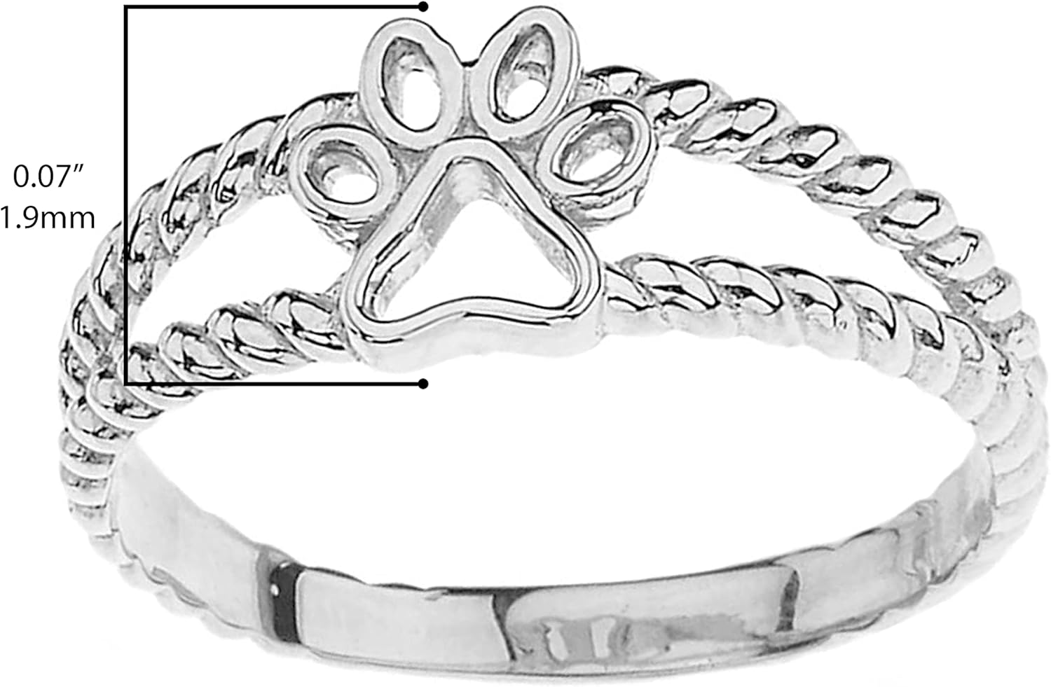 .925 Sterling Silver 1/4" Openwork Dog Paw Print Double Rope Split Shank Fashion Statement Ring