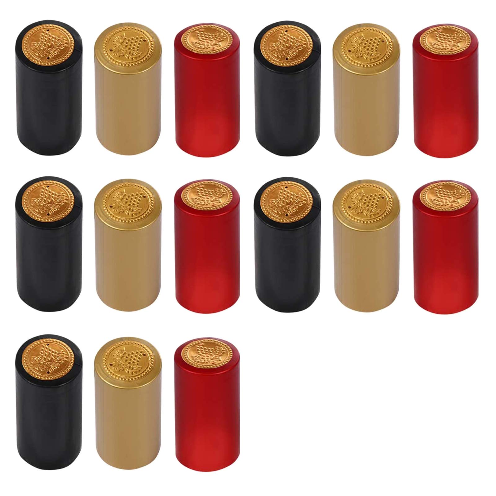 150 Piezas Cápsulas De Vino Retráctil De Pvc Envoltura Retráctil Para Vino Permanente Seguro No Tóxico Fácil De Usar, Para Familias, Bodegas, Restaurantes, Fiestas Etc—Negro, Rojo Vino, Dorado, 30 Mm
