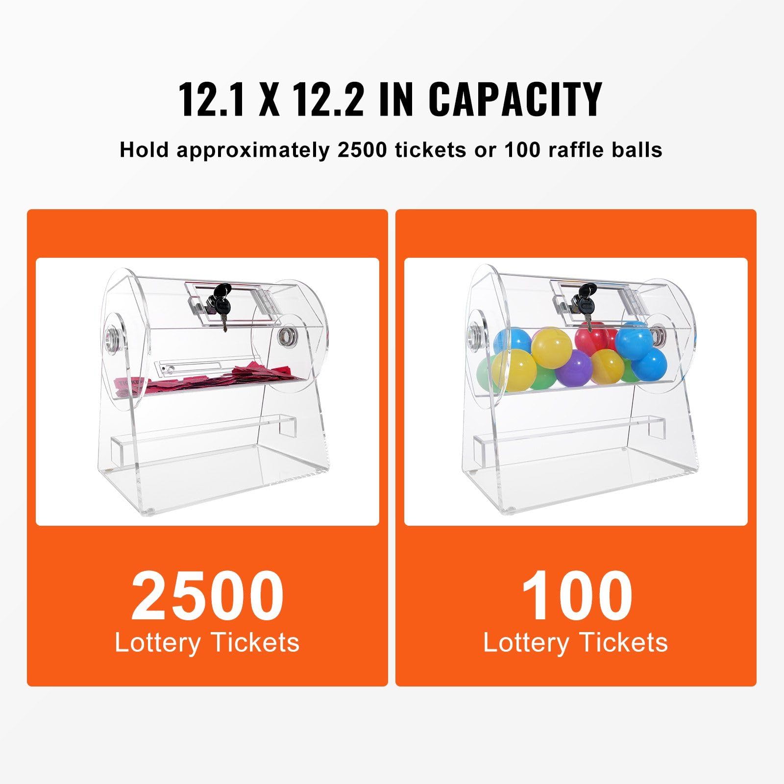 QIXINNET Professional Acrylic Raffle Drum with 2 Keys - Transparent Lottery Spinner Holds 2500 Tickets/100 Balls for Bingo, Fundraisers & Events,Voting, Company Parties