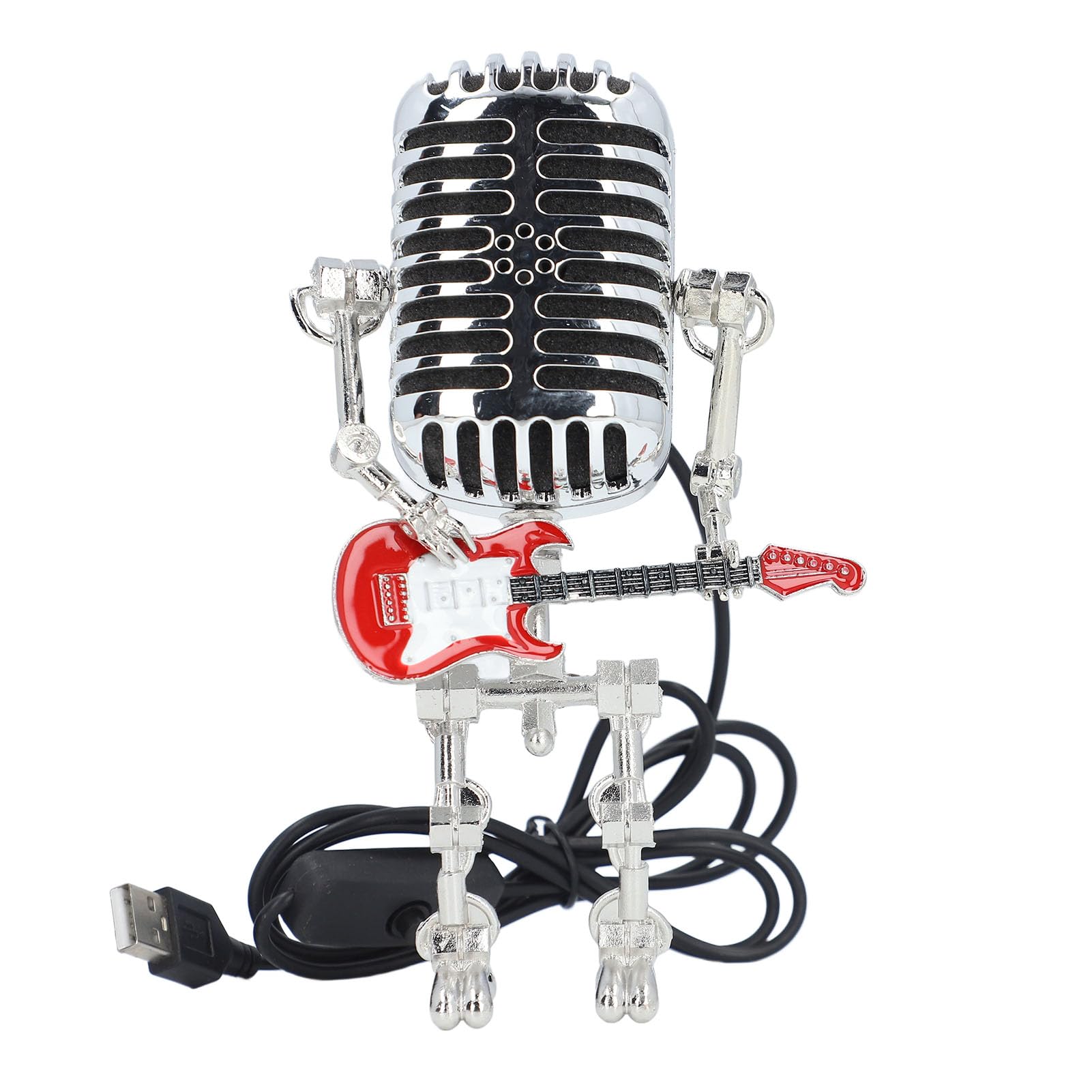Muiltvoe Microphone Robot Lamp,Vintage Microphone Guitar Robot Table Lamp,Metal Microphone Robot Lamp,Retro Metal Robot Night Light for Bedroom Desk Home Decor (Yellow)