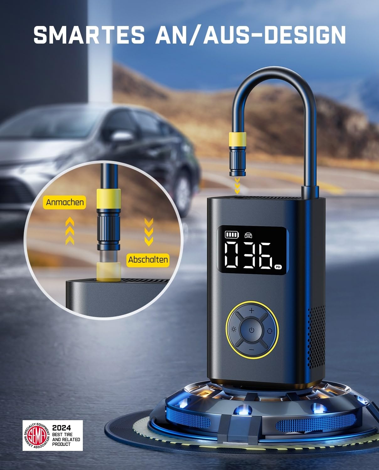 Fanttik X9 Pro Tragbare Elektronische Luftpumpe, 1 Min Schnelles aufblasen Elektrische Kompressor, 10,3 BAR/150 PSI Luftkompressor mit LED-Licht für Fahrrad, Auto, Motorrad und Ball - 4