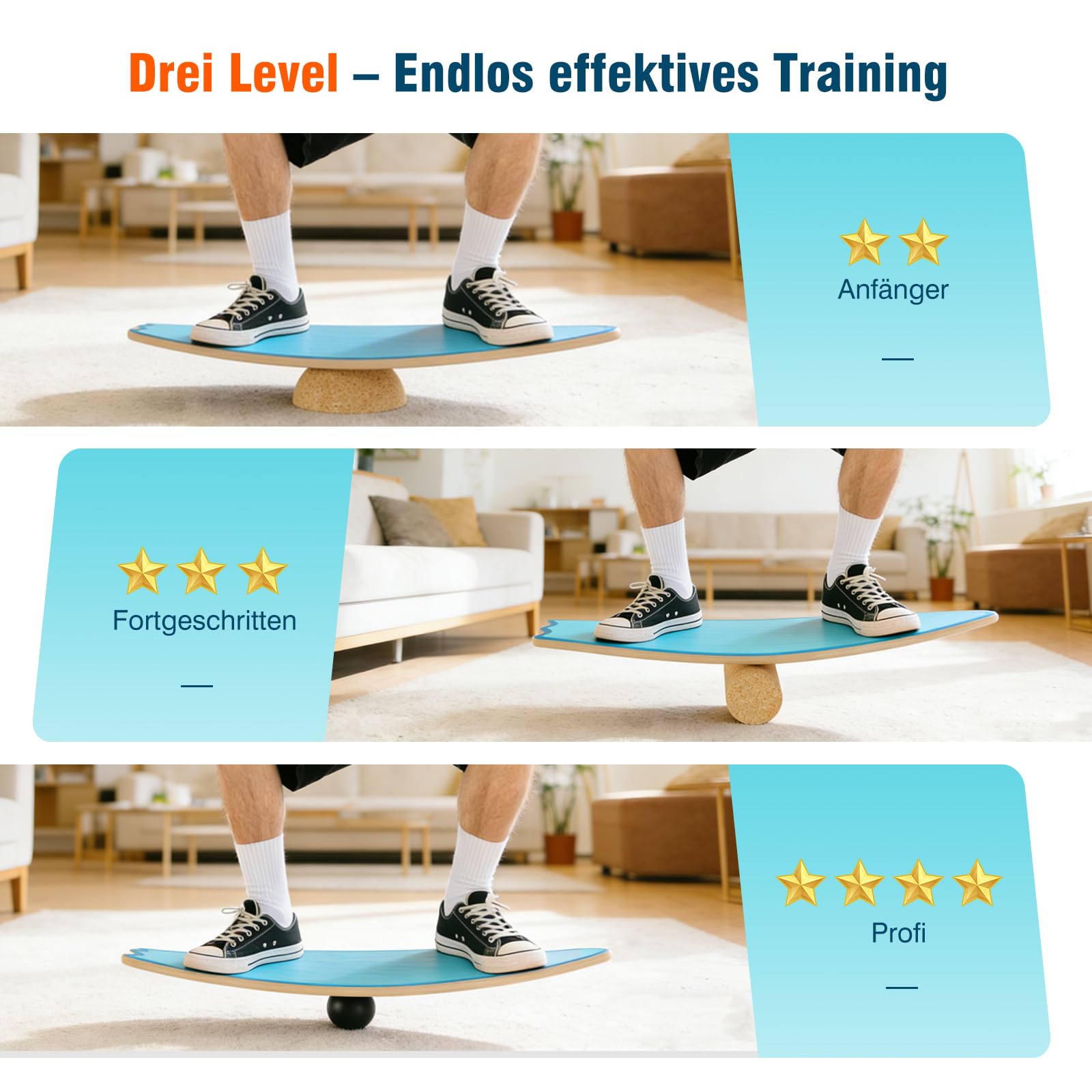 Vicye Balance Board Erwachsene & Surfing Balance Board Set – Holz Balanceboard mit Korkrolle, Halbkugel & Gummiball – Balance Trainer für Surfen, Snowboard, Skateboard – Rutschfeste Oberfläche