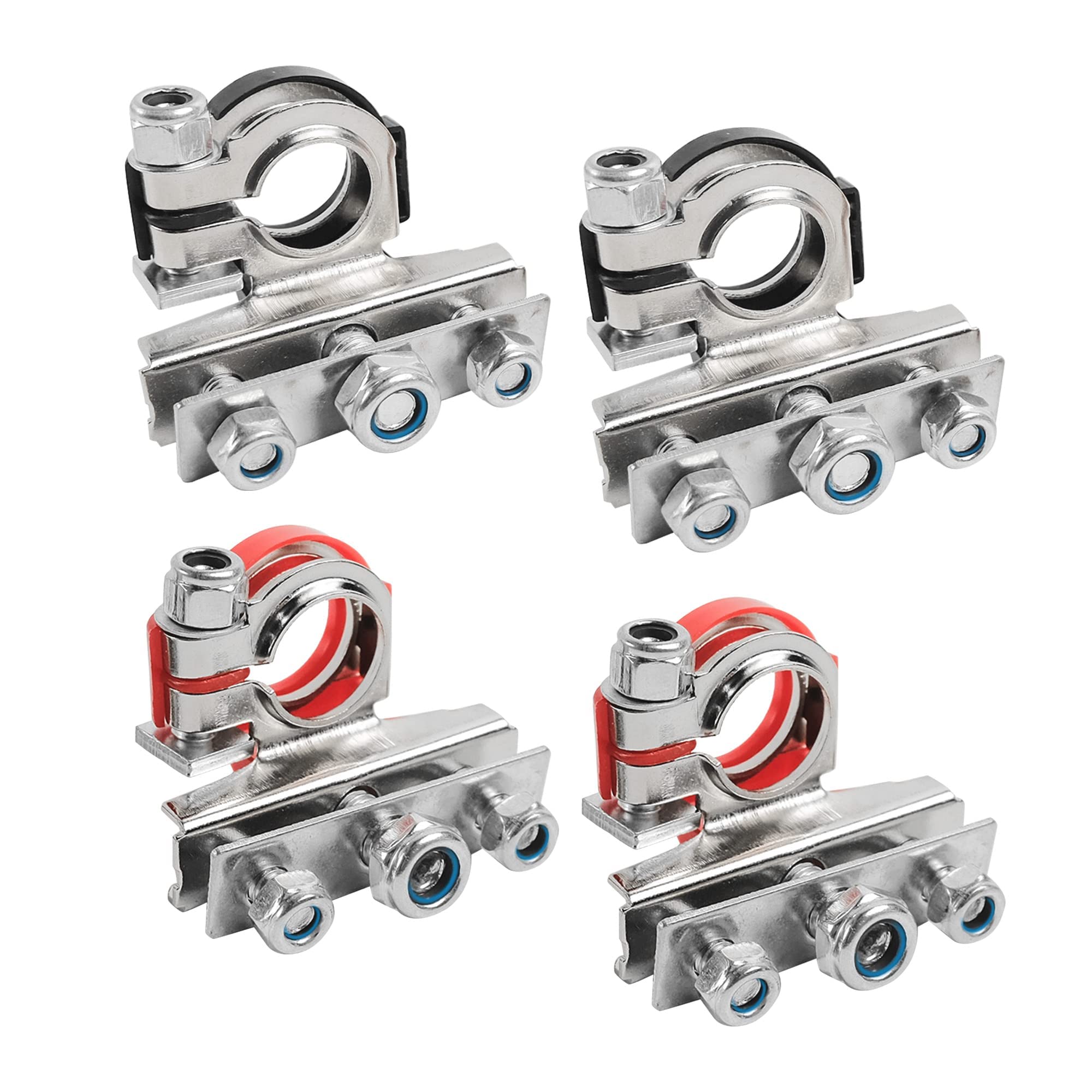 4 Pcs 12V Car Battery Terminal Connectors - Quick Release 3-Way Clamps for Car, Caravan & Motorhome Batteries