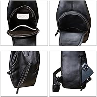 Vista 14 de Bolso bandolera de cuero genuino para mujeres y hombres, estilo vintage, de cuero real, a la moda, bandolera, Marrón