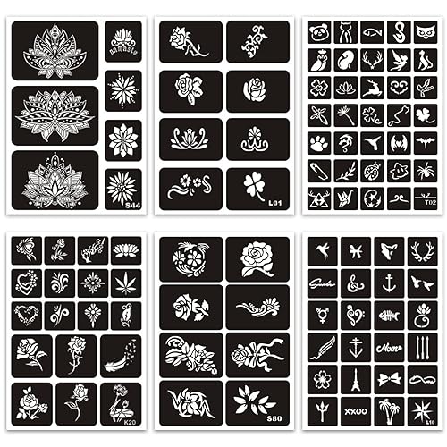 Miniatura 2 de Plantillas temporales de tatuaje reutilizables para mujeres y niñas, kit de plantillas de tatuaje de henna, plantillas temporales de tatuaje con