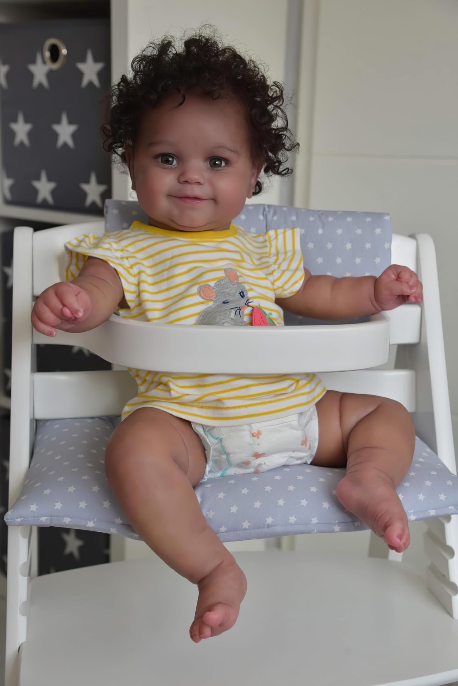 MineeQu 20 cali 50 CM African American Kręcone Włosy Noworodek Lalka Uśmiechnięta Czarna Skóra Miękkie Ciało Ważone Prezent Zestaw Reborn Pluszowe Dzieci Wyglądają Prawdziwe I Czują Prawdziwe