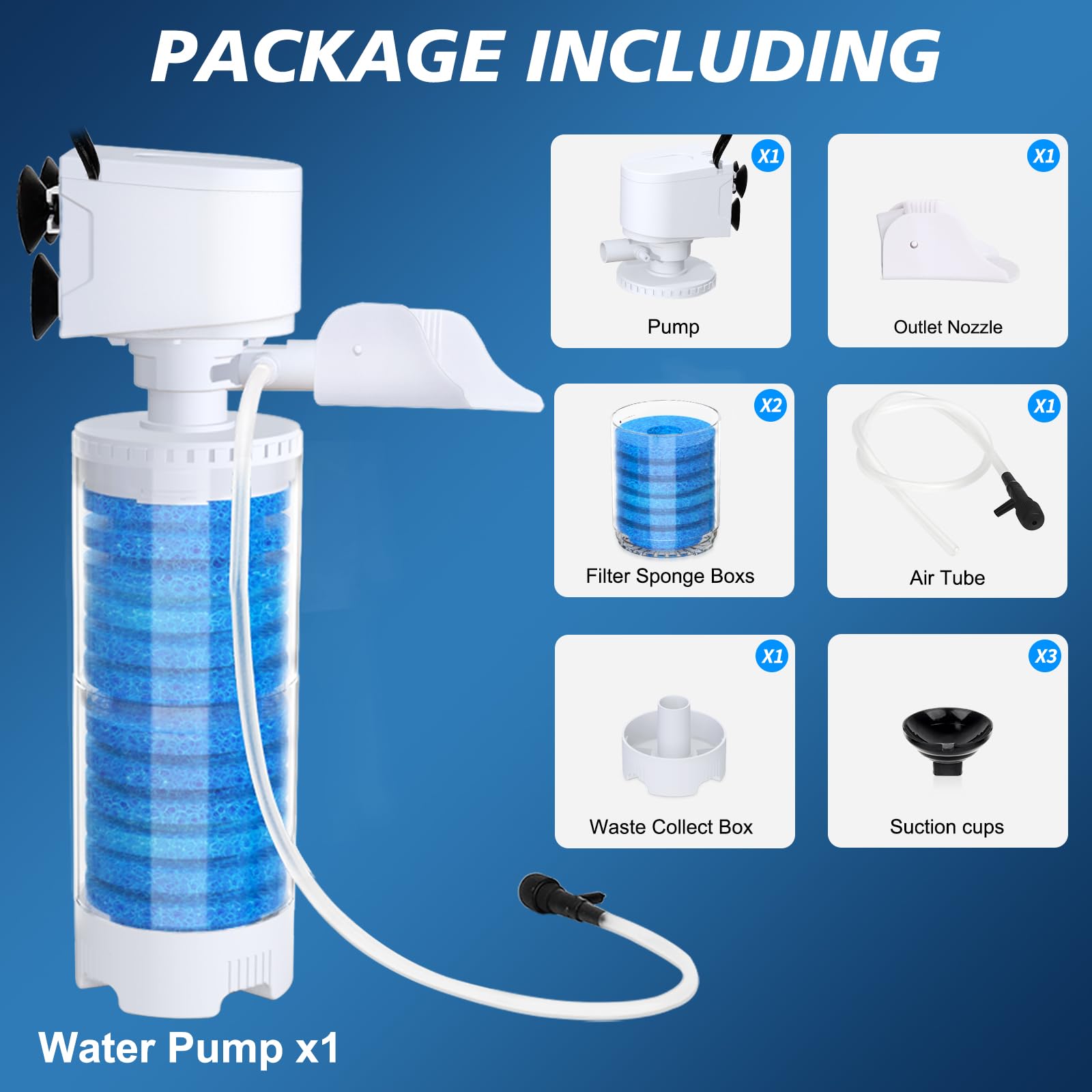 fishkeeper Mehrstufige Filtration Aquarium Innenfilter Pumpe, 4-in-1 Multifunktion Aquarium Filter with Einstellbarer Durchfluss, Sauerstoff & Wellen, mit reinigbaren Filtersponge & Fischschutzgitter