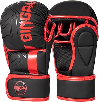 Half-Finger Boxing Fight Gloves, Half Finger Training Gloves fit for Taekwondo Sparring,Muay Thai, Martial ArtsKarav MAGA,Karate,Combat ClassPure Black, S Black Red, S
