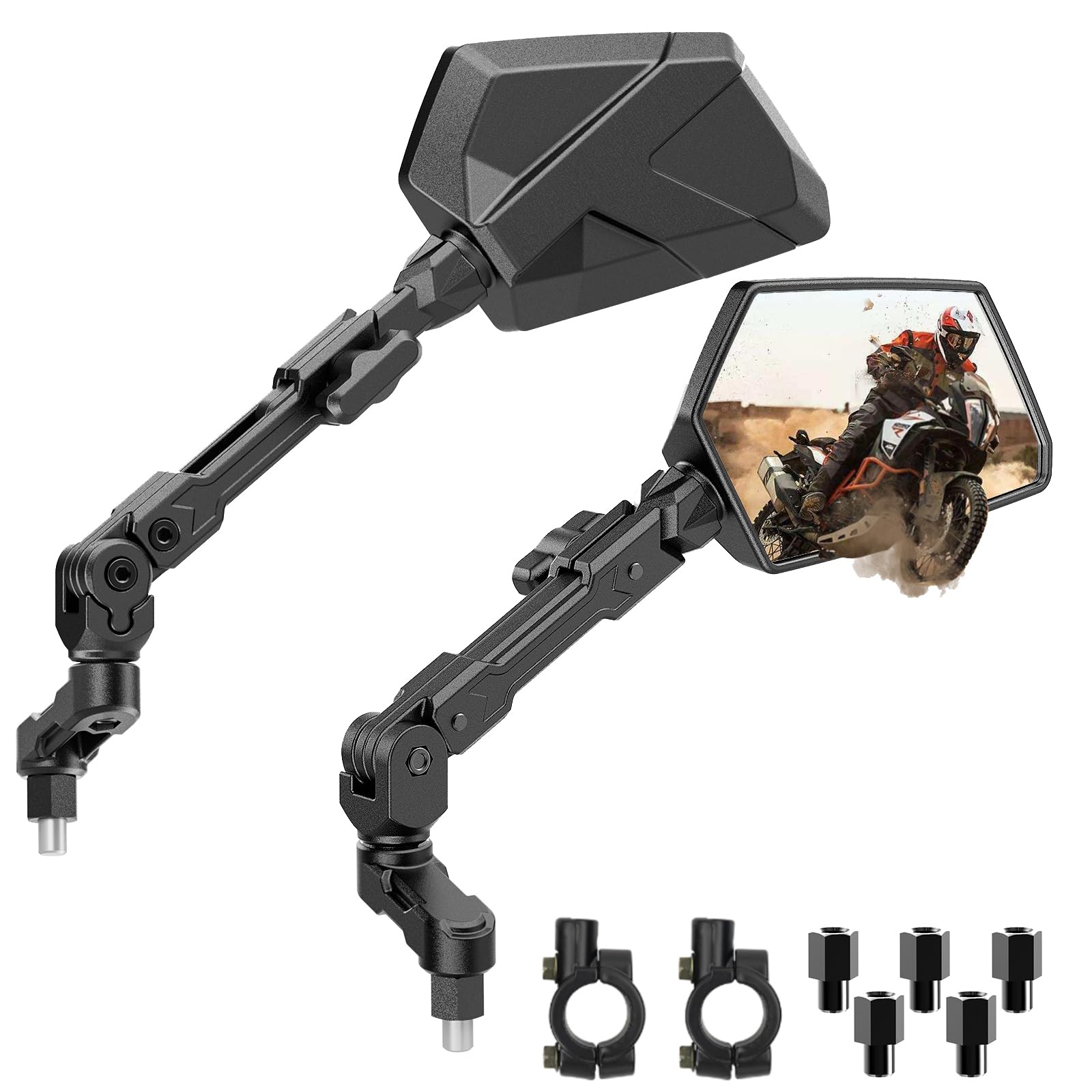 Photo 1 of  FOR PARTS ONLY Esploratori Motorcycle Mirrors for All Riders Heights, Extendable Foldable 360° Adjustable Convex Mirrors, M8 M10 Universal Handlebar Mount Compatible with ATV Scooter Dirt Bike Snowmobile