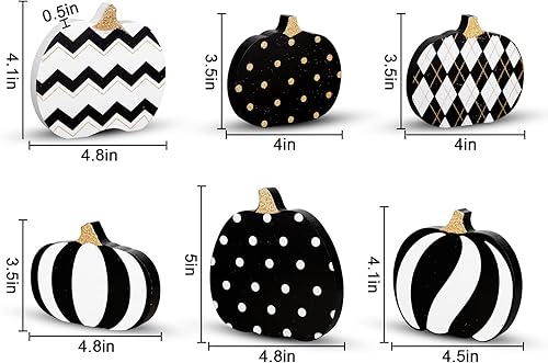 Miniatura 2 de Treory Decoraciones de mesa de Acción de Gracias decoración de bandeja escalonada de 6 quilates con calabaza blanca y negra, calabazas de otoño con