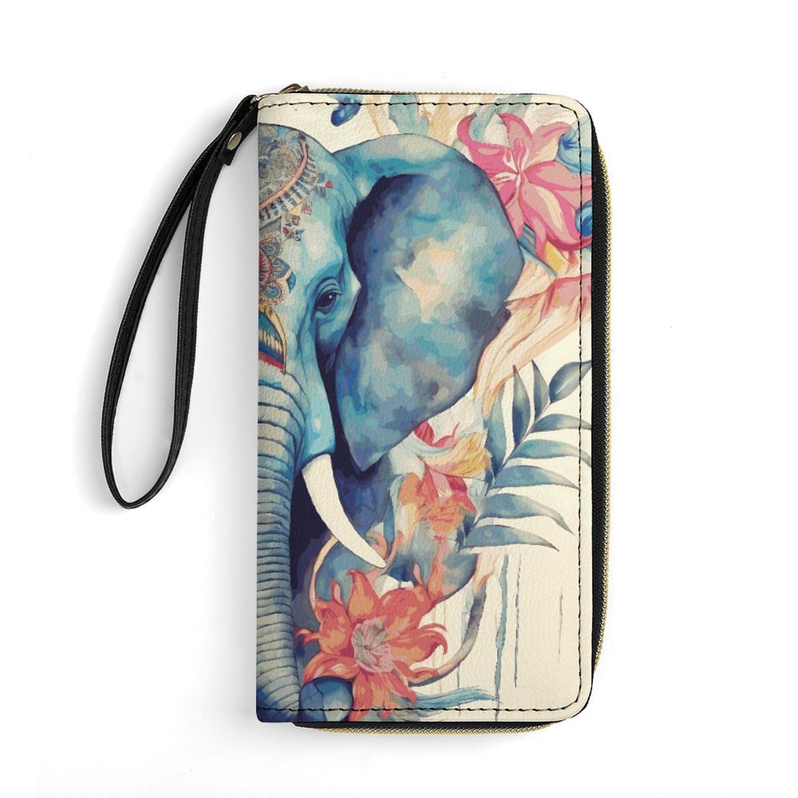 QMNLKH Stylish And Durable Peacock Feathers Elephant Printed Leather Wallet: A Must-have Storage Bag for The Holidays, Suitable for Storing ID Cards, Various Cards And Change