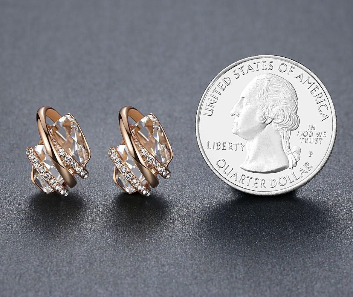 Leafael Wish Stone Stud Earrings with Birthstone Crystals, 18K Rose Gold Plated or Silver-tone - Image 5