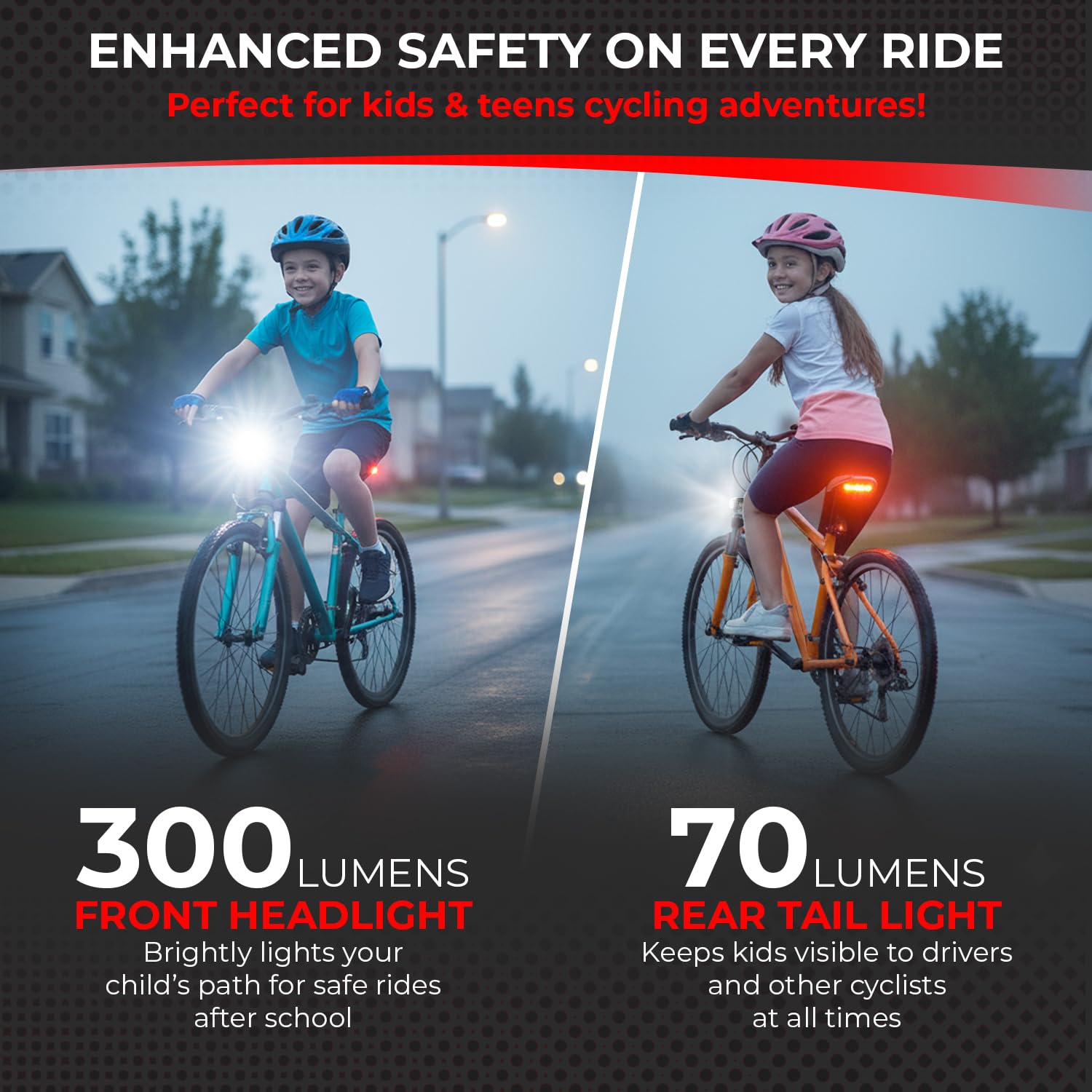 Ensemble de phares de vélo pour conduite de nuit | Phare avant et arrière ultra lumineux rechargeables par USB | 4 modes d'éclairage | Accessoires de flash de vélo de montagne | Installation facile