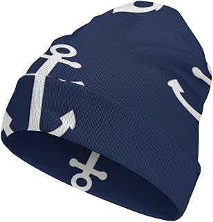 Winter Warm Beanie Caps Hip Hop Hat, Navy Nautical Anchor Knitted Plush Windproof Hat Ski Skating Sport, Travel, Running Date Cap Headwear Large Baggy Skull Cap