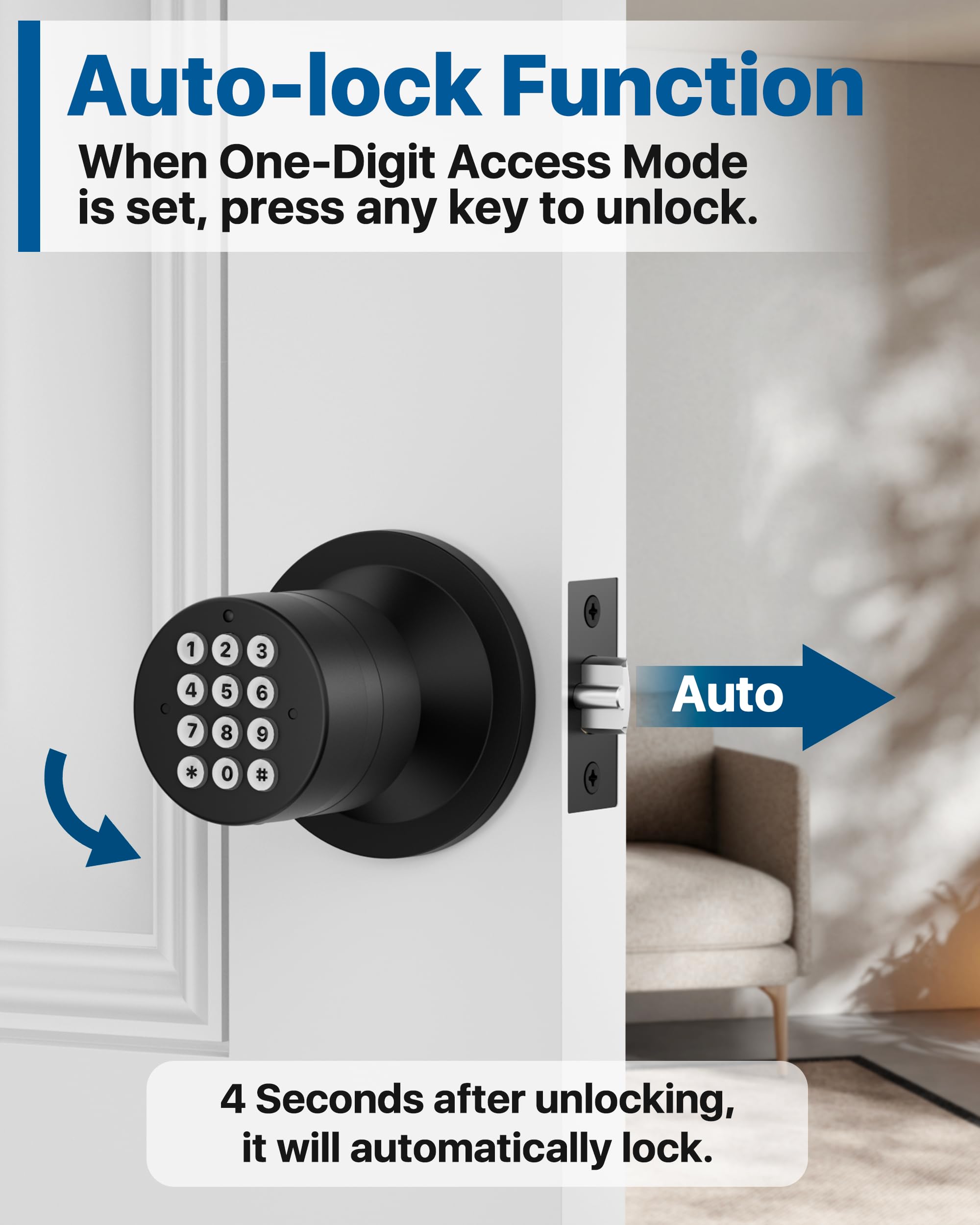 Keyless Entry Door Lock - Matte Black 2 Pack -3