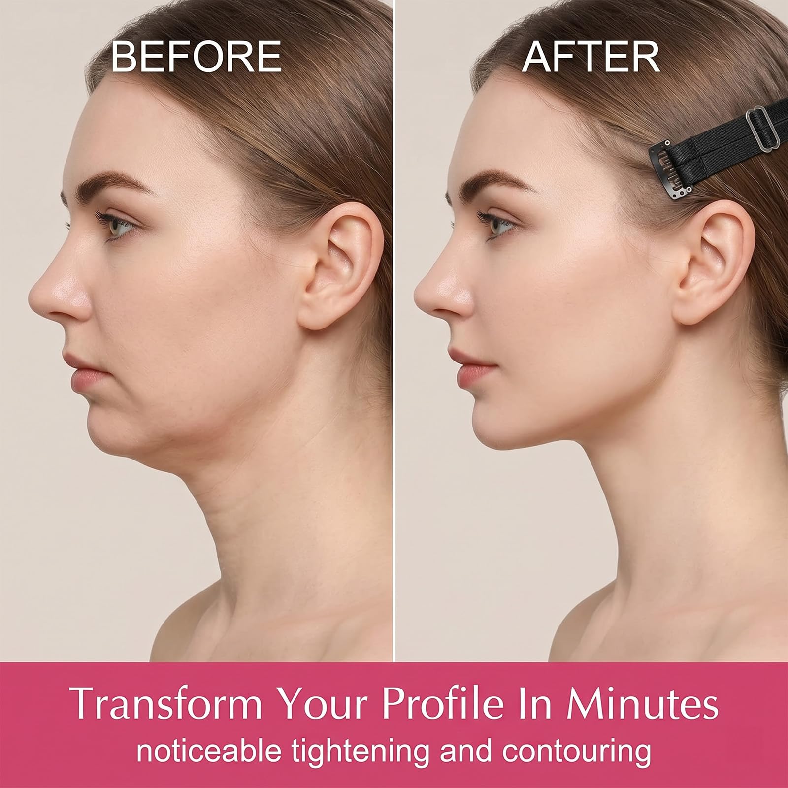 4 Piezas Banda Facial Efecto Lifting, Reductor de Papada de Doble Tira, Mentonera para Papada y Contorno V-Line, Cinta Facial Reutilizable para Hombre y Mujer, Negro
