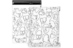 100Pcs 10 x 13 In Abstract Line Face Poly Mailers: Minimalist Aesthetic Packing Bags