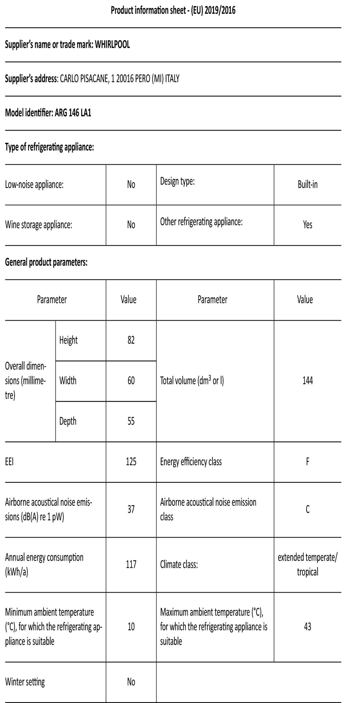 Hotpoint HLA1.1 Integrated Under Counter Fridge Fixed Door Fixing Kit