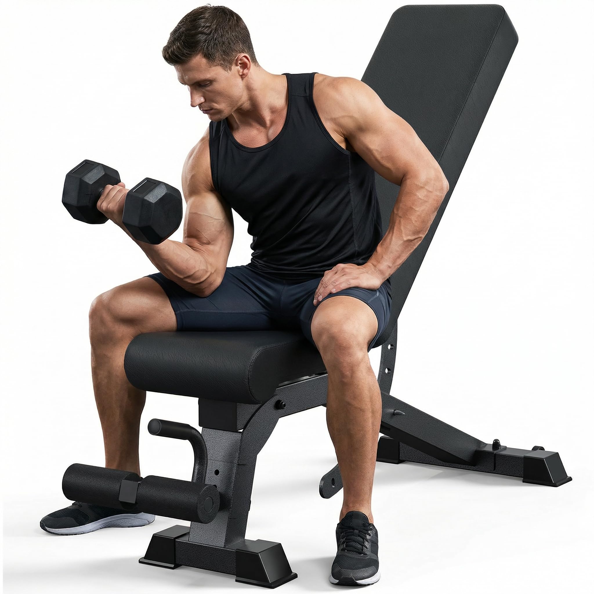 Heavy Duty Adjustable Bench, 1200 LB Weight Bench for Home Workout with 2 Back & 4 Seat Positions, Strength Training Benches for Flat Incline Decline Press