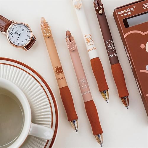 Miniatura 3 de MOZXIRZ 4 bolígrafos de tinta de gel borrables retráctiles, bonitos bolígrafos de oso de 0.020 in de punta fina, bolígrafos de oficina y escuela,