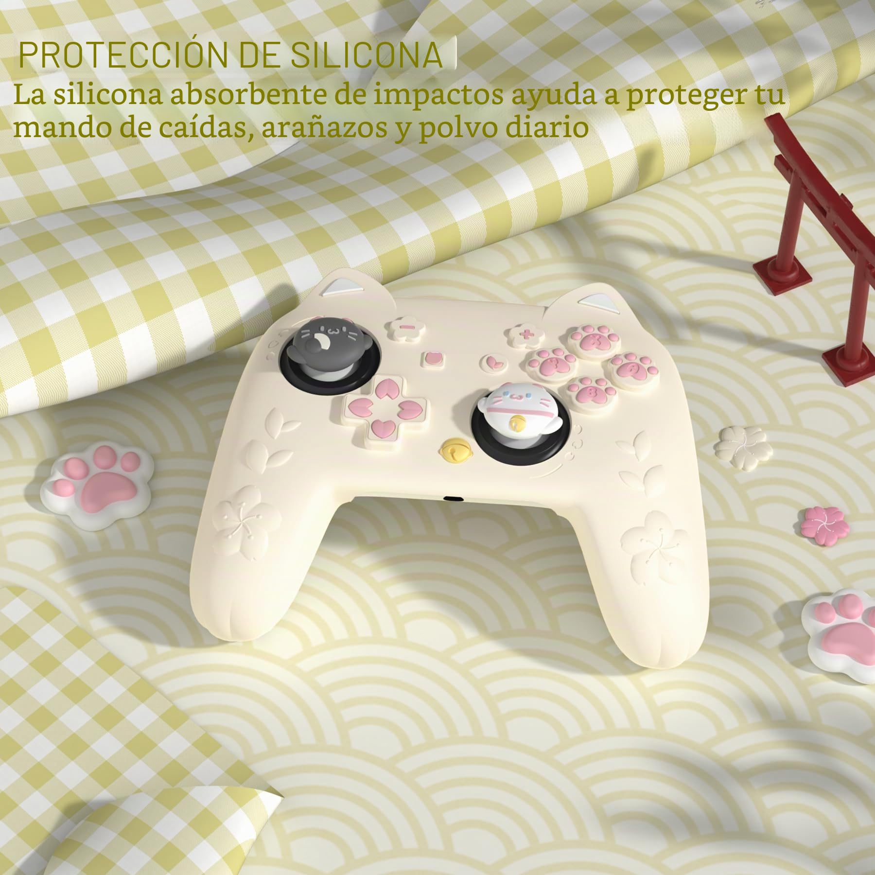 PlayVital Funda de Silicona para Nintendo Switch 2 Pro Mando - Carcasa Protectora Kawaii con Tapas de Botón Trasero & Grips para Joystick & Pegatina - Diseño Gatito Lindo (Amarillo Antiguo)