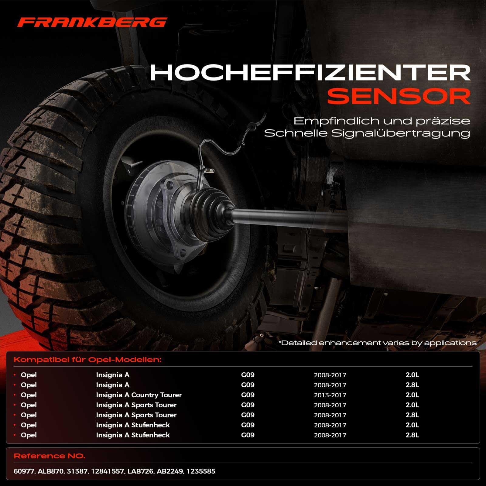 Frankberg 2x ABS Sensor 2-polig Hinten Links Rechts Kompatibel mit Insignia A G09 2.0L 2.8L 2008-2017 Insignia A Country Tourer G09 2.0L 2013-2017 Replace# 12841557
