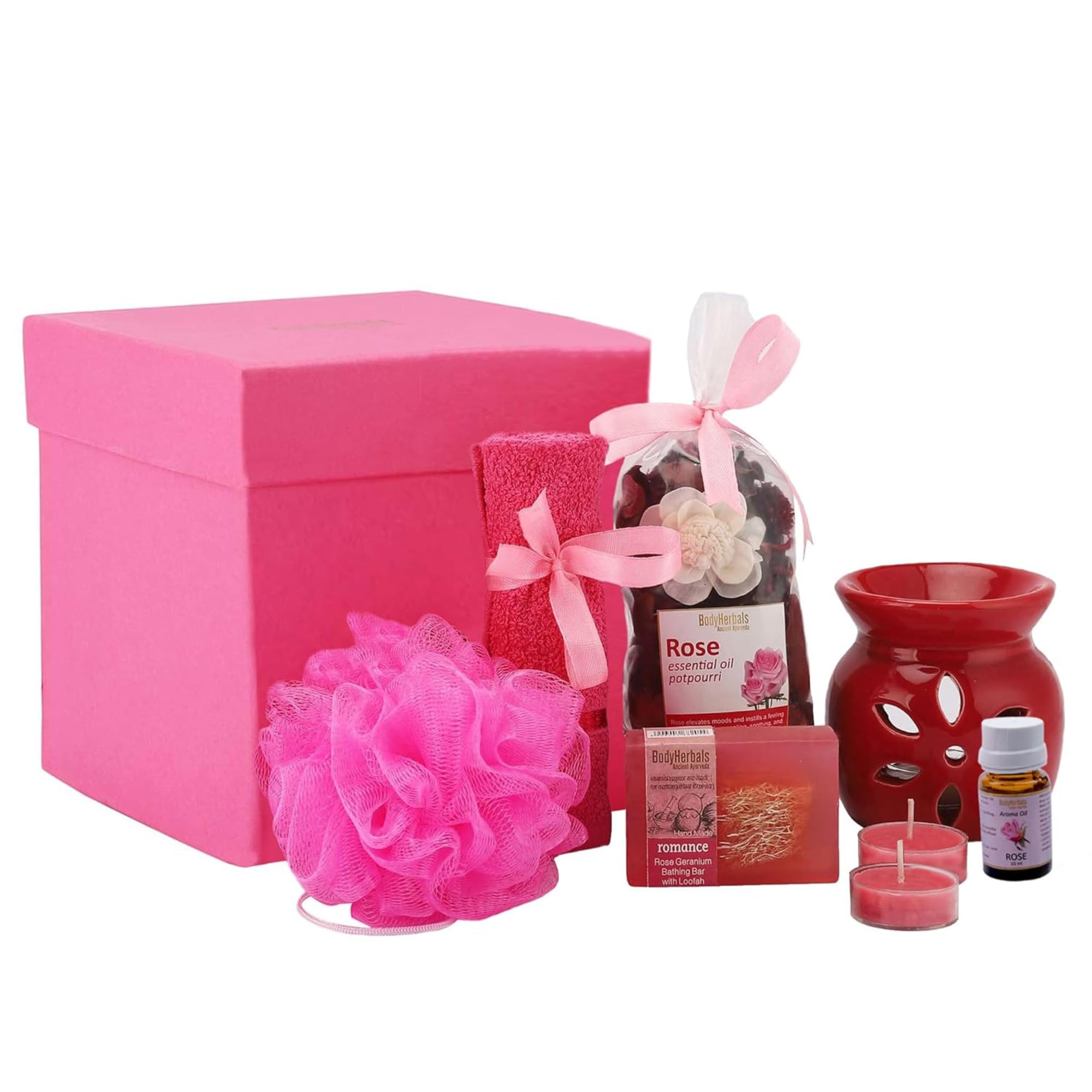BodyHerbals Rose Soap Spa Gift Set for Women & Men – 7 Pcs Bath & Body Care Kit with Spa Accessories | Vegan Luxury Gift Box for Birthdays, Anniversaries, Weddings, Valentine's Day, Gift & Special Occasions