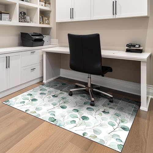 Shellwei Tapete para silla de oficina para suelo de madera dura, tapete para silla de escritorio de bosque en acuarela, 36 x 48 pulgadas, tapete de