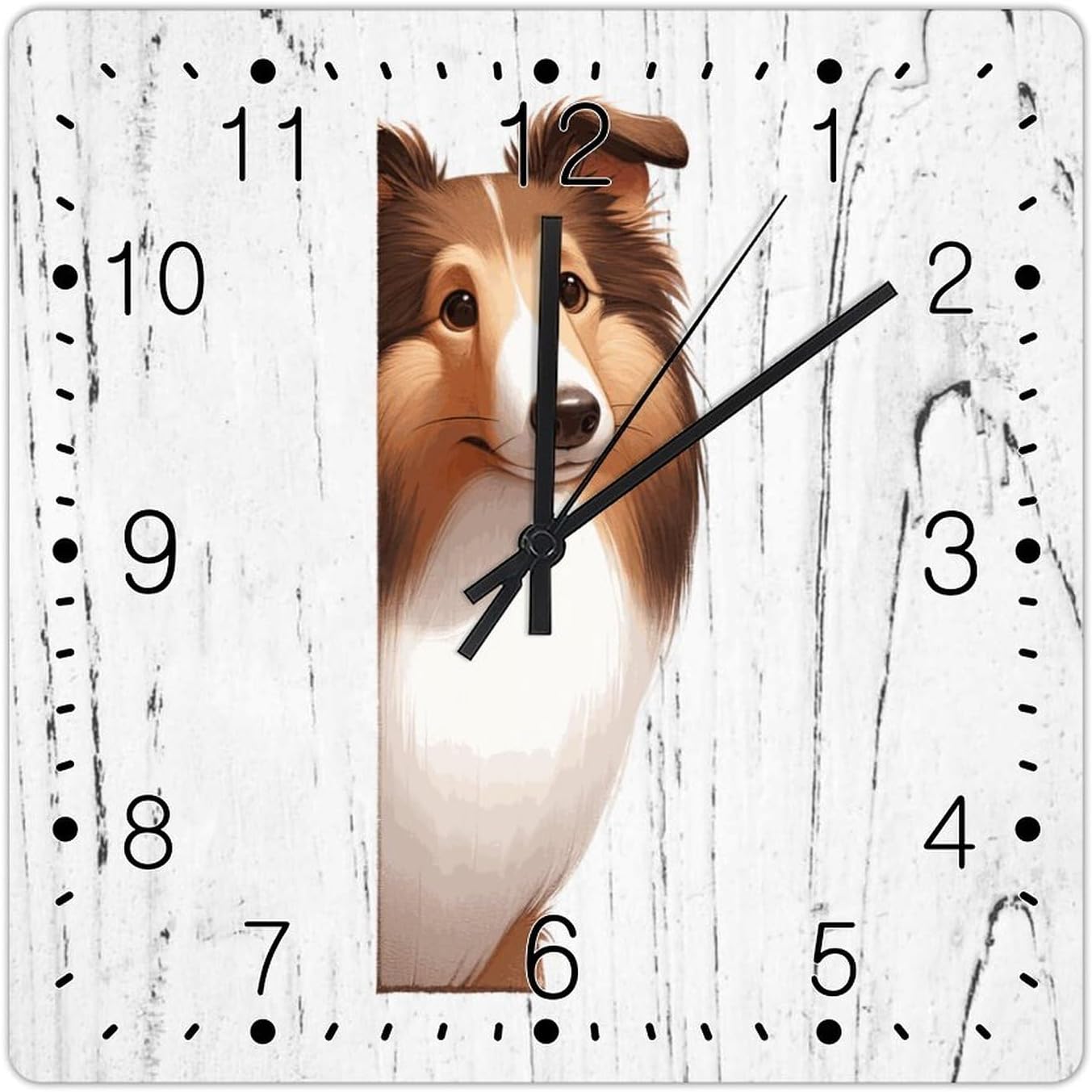 Clock Collie Clock for Wall Collie Dog Peeking ASquare Corner Art Clocks Non-Ticking Battery Operated Square Clock Gift for Dog Mom Clocks for Living Room 15x15in