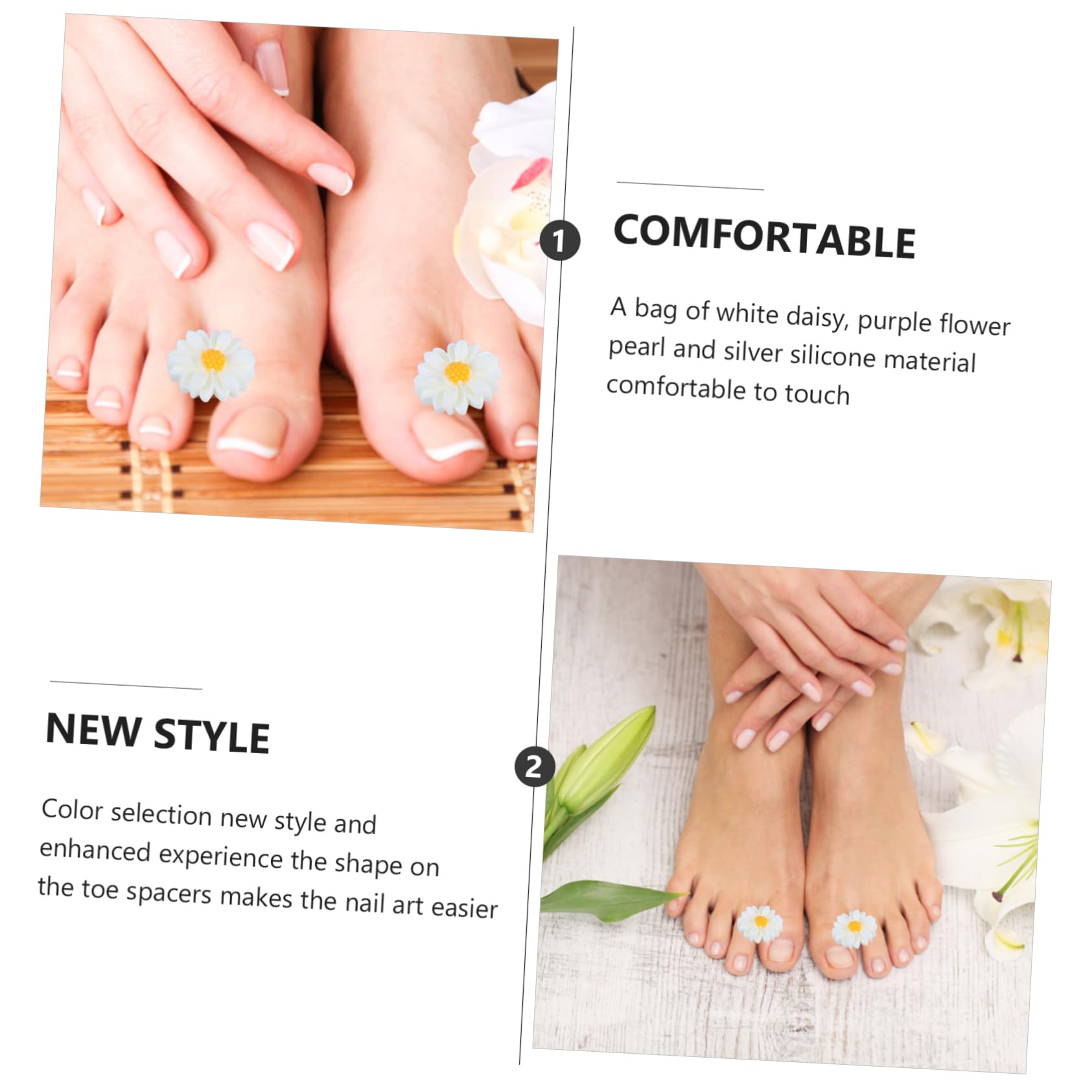 WRITWAA Silicone Toe Separators for Nail Polish 24pcs Flower Toe Separator Pearl Design for Bunions Relief