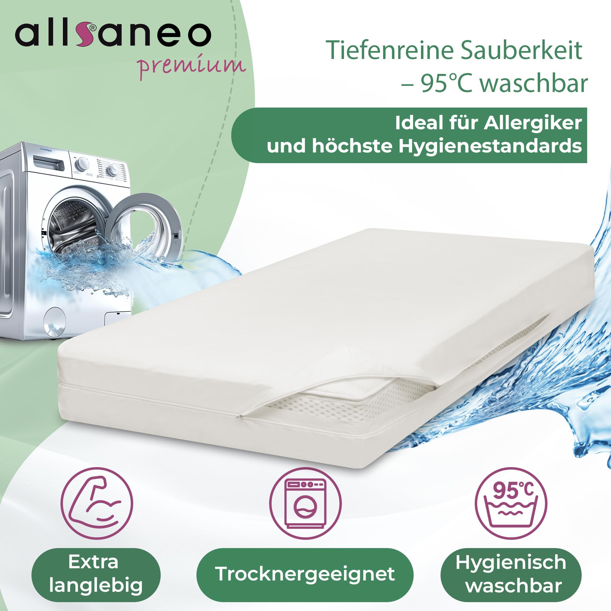 allsaneo Premium Encasing, coprimaterasso 180 x 200 x 30 cm, per chi soffre di allergie, extra morbido e leggero, rivestimento intermedio antiacaro per materasso