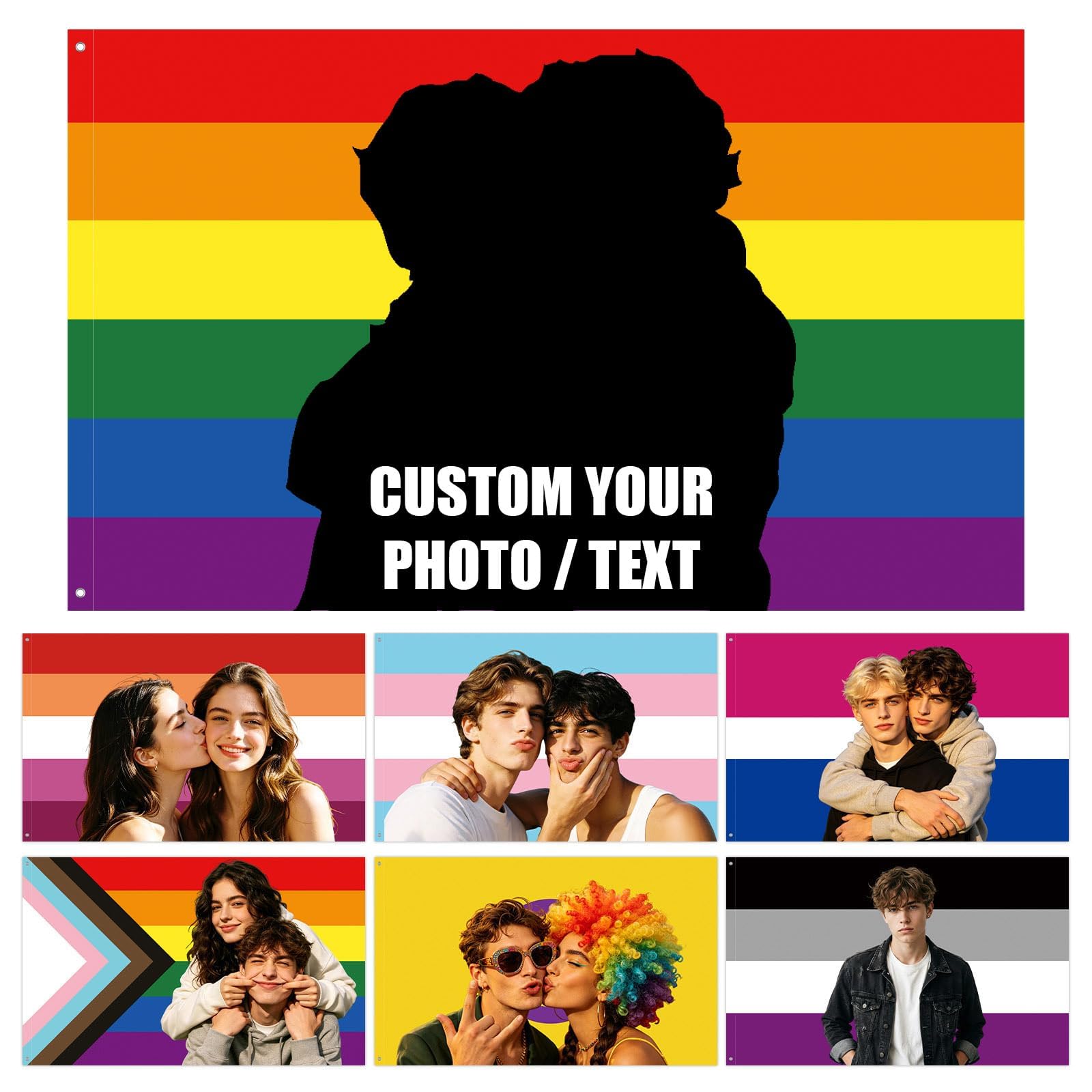 Infiher Custom Rainbow Flags with Picture Text - Make Your Own Flag for Indoor Outside - 2×3 3×5 4×6 5×8 Ft Customisable Pride Month Tapestry Banner Flags for Room Dorm Party Festivals Decor