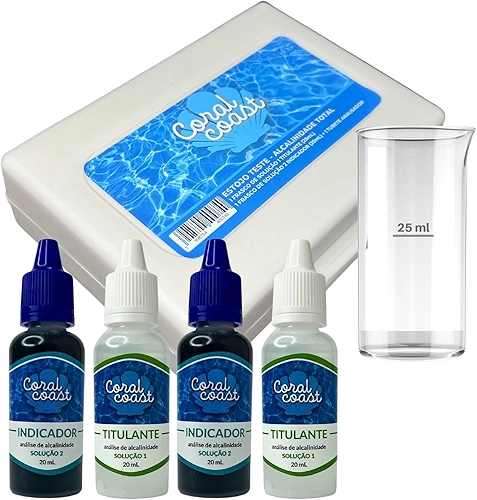 Estojo Medidor Alcalinidade + 2 Reagentes Extras CORAL COAST Kit Limpeza Manutenção Piscina Água Cristalina Verão