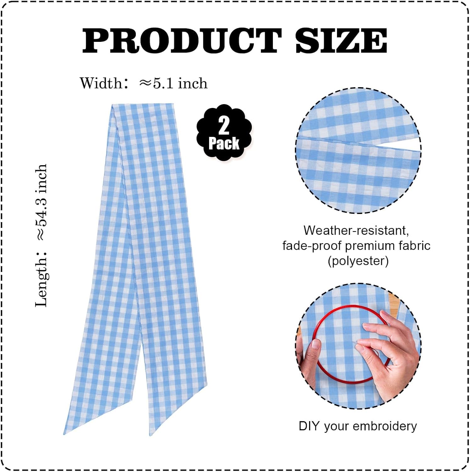 2 Pack Blue White Plaid Wreath Sash Front Door Decoration, Blank Sashes Patriotic July 4th Summer Holiday Party Bow Ribbon Bundle Indoor Outdoor Farmhouse