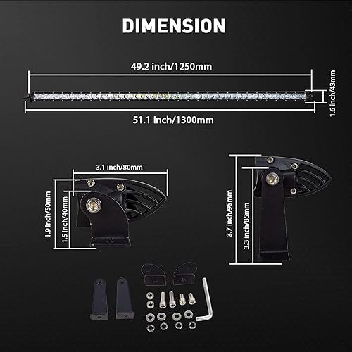 Miniatura 2 de SKYWORLD Barra de luz LED de una sola fila de 49 pulgadas, 240 W, punto delgado, antiniebla LED y parachoques de techo de conducción, barras de luz