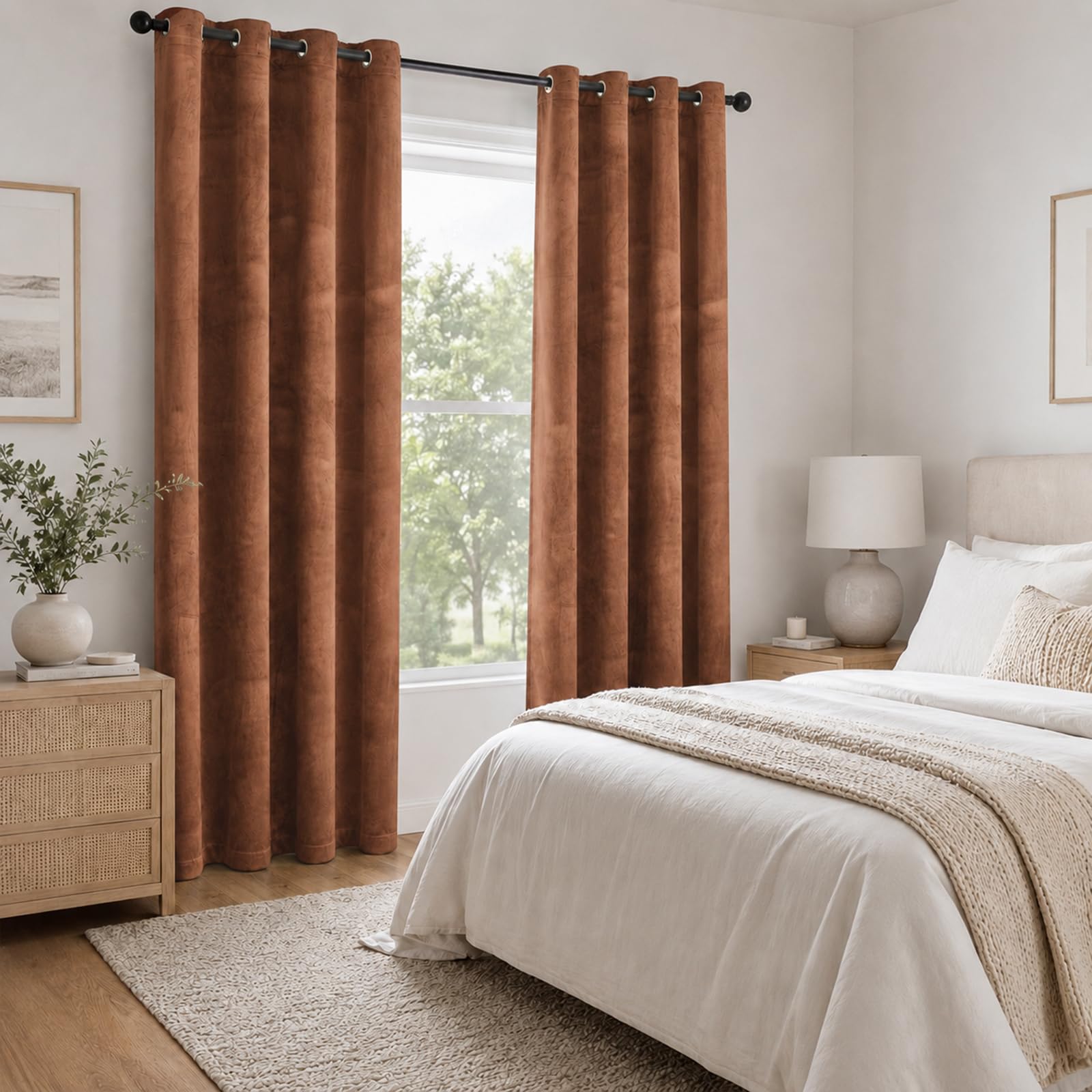 Ystyle Samt Vorhang Blickdicht 2er Set, H225 x B140 cm, Karamell