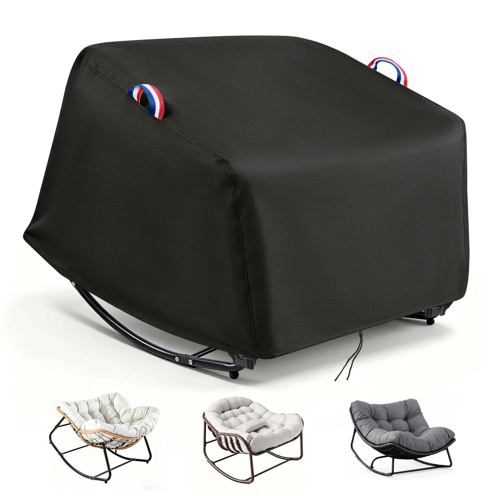 Garden Rocking Chairs Cover, 500D Waterproof Garden Wicker Patio Egg Chair Covers with Handles,Chair Cover for Yard, Patio, Outdoor Rattan Comfy Rocking Lounge chair (85x105x75CM-1PC)