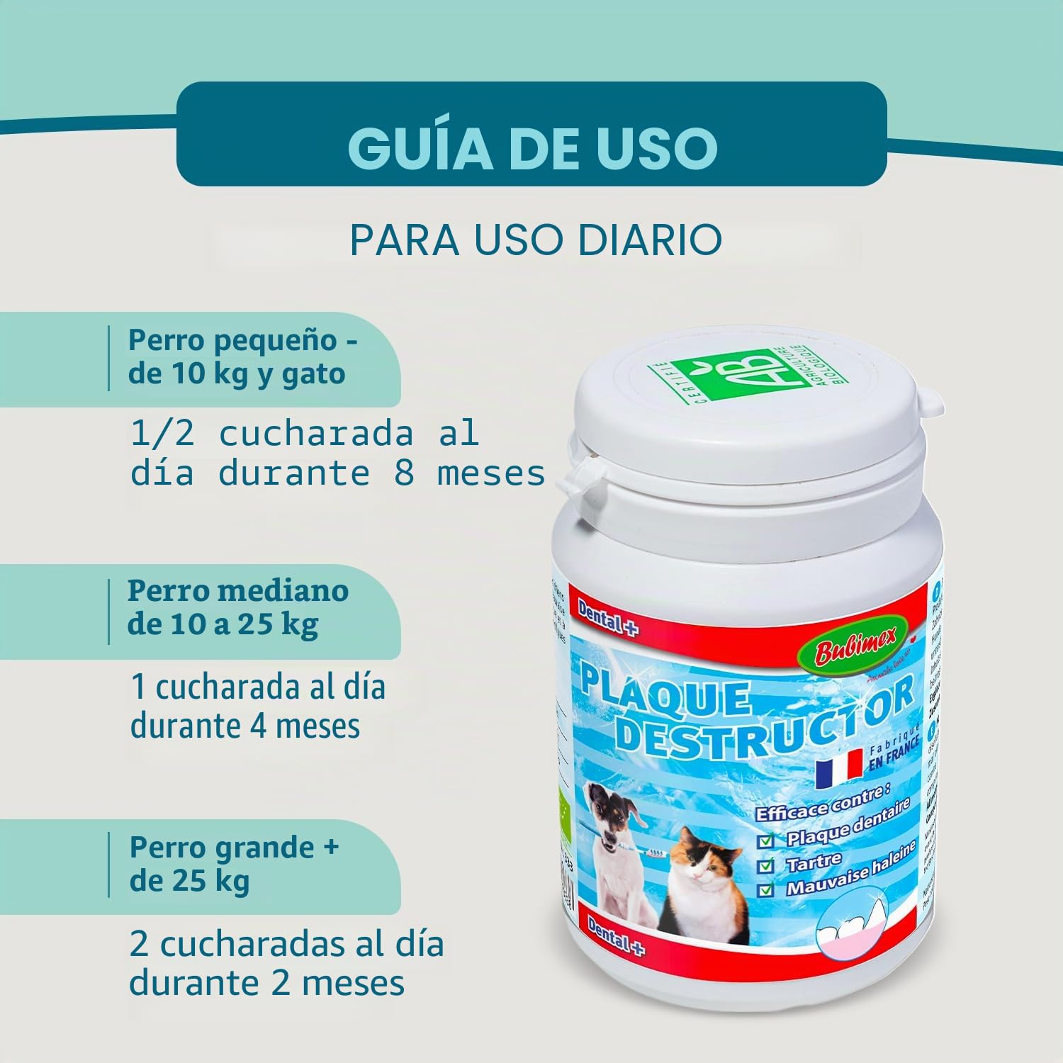 BUBIMEX – Placa Destructor – Higiene bucal para Perro y Gato – Combate la Placa Dental y el Mal Aliento – Fórmula orgánica a Base de Alga marrón 100% – 160 g