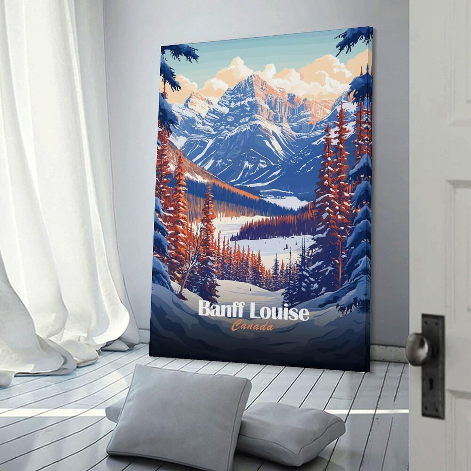 Junmoney Banff Louise, Canada Canvas Art Print, 20x30inch(50x75cm), for Restful Interiors, Bedrooms Or Small Rooms, A Warm Accent for Relaxed Interiors