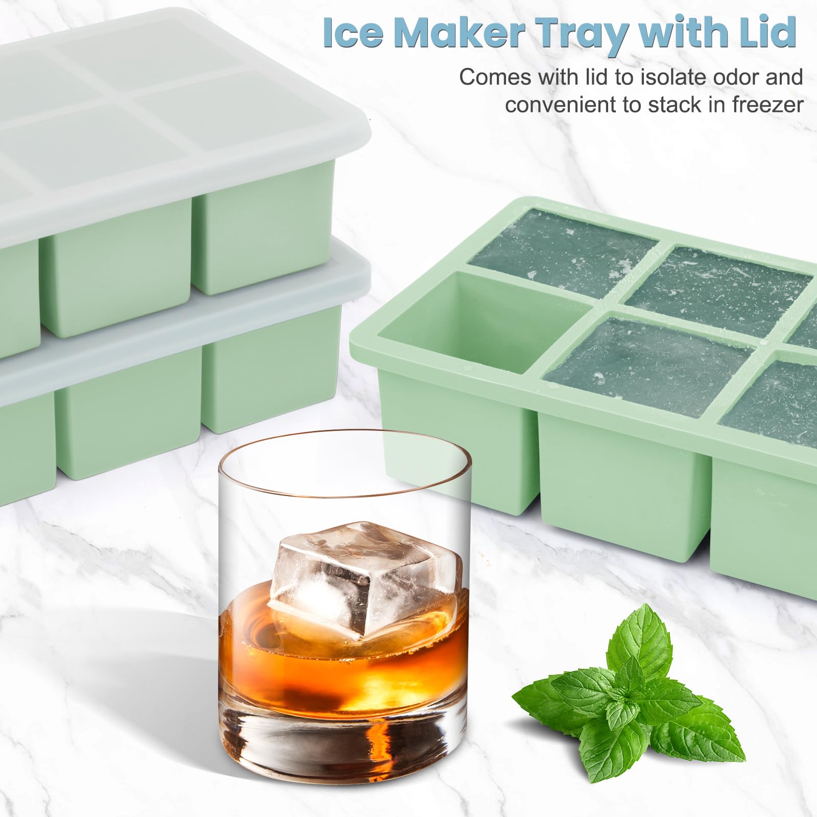 große Eiswürfelform aus Silikon, 3 Stück, große quadratische Eiswürfelformen für Whisky Cocktail, altmodische Eiswürfelform für Gefrierschrank