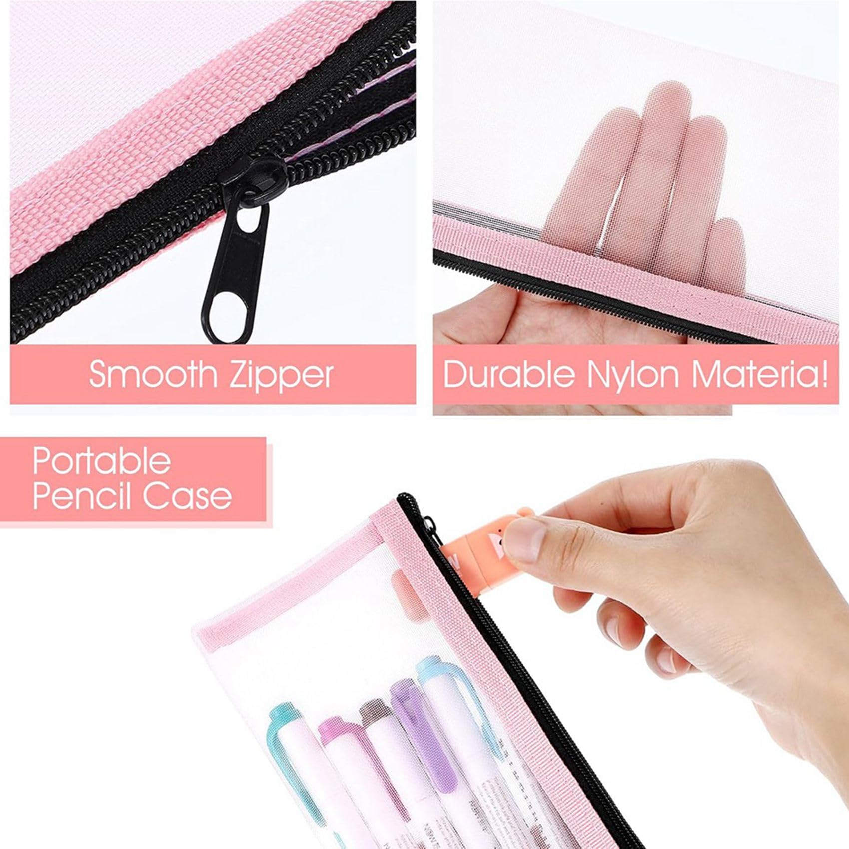 Estuche transparente de 100 piezas para lápices de exámenes, de de nailon con cremallera, bolsa de cosméticos, bolsa de almacenamiento para artículos de papelería