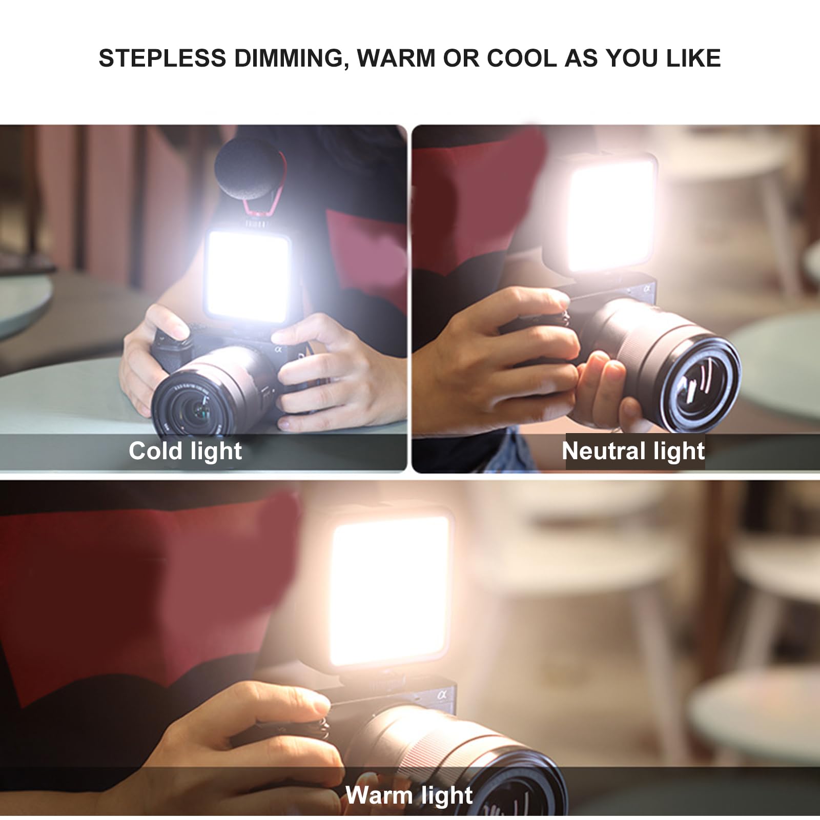 Cámara de luz de video LED 3200-5600K zapata fría pequeña iluminación de relleno de vlog de 3000 mAh, lámpara de panel de fotografía, transmisión de fotografía, panel de fotografía profesional