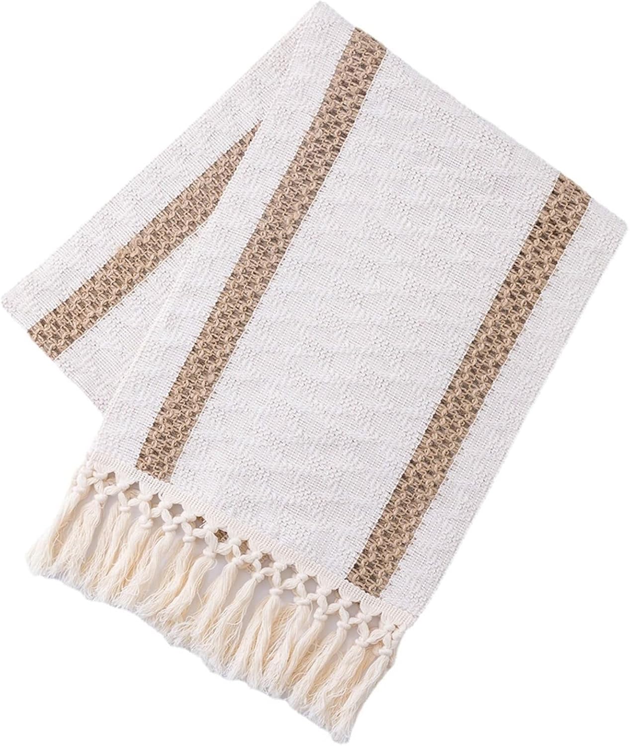 Table Runner Modern,12" x 47",Braided with Tassels Linen Table Runner Modern Table Runner Kitchen Beige