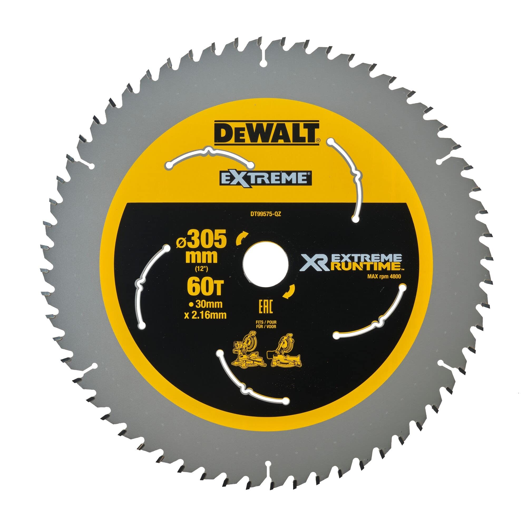 DeWALT DT99575-QZ - Hoja de sierra circular 305/30 mm 60 W/FZ, negro/amarillo.
