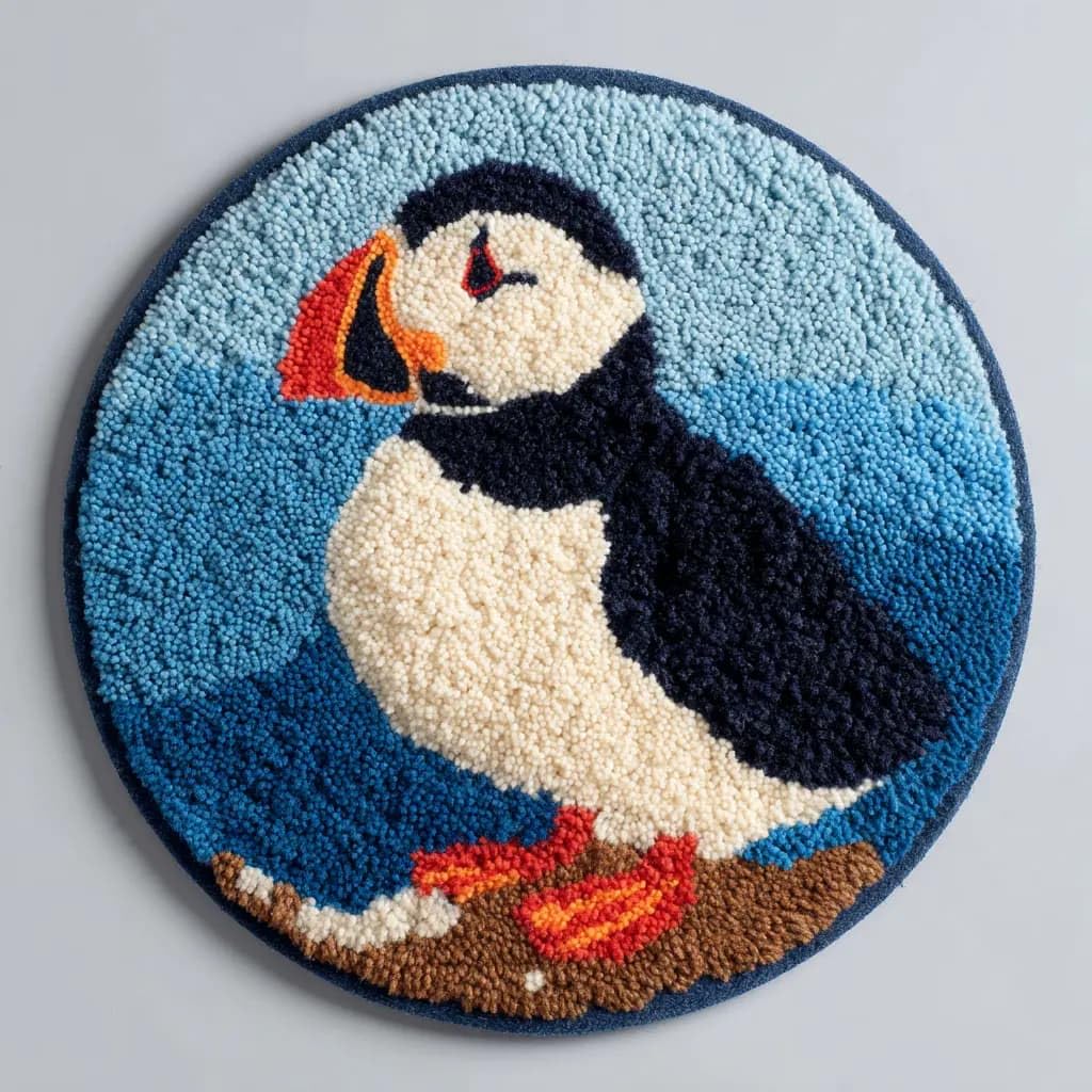 Wallustrioaw D Roun Latch Hook Rug Kits Puffin For Adults An Starter 50*50Cm