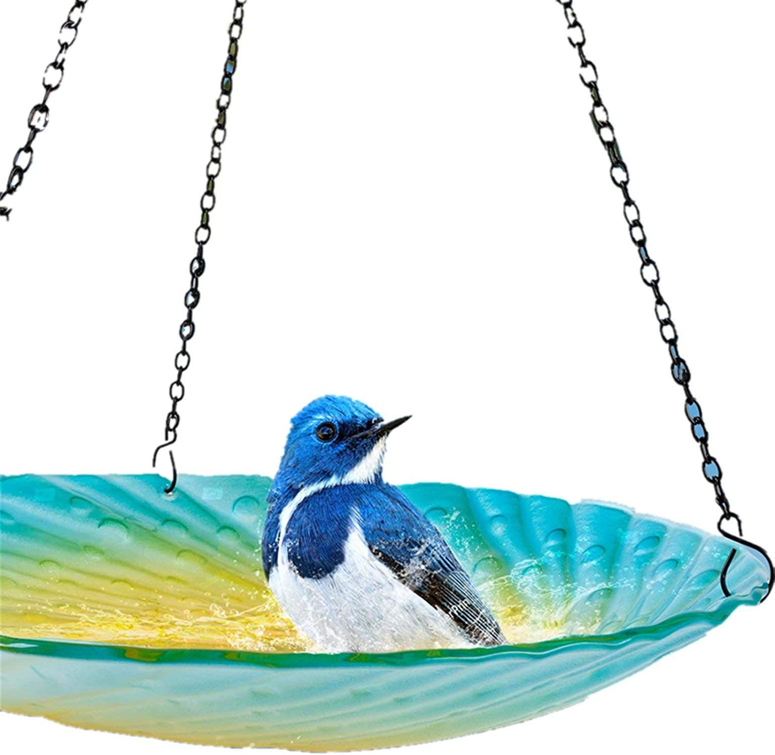 Sunton Bird Feeder- Hanging Bird Bath Glass Birdbaths Water Ripple Rim 12.5 Inch for Garden Decoration Yard Art